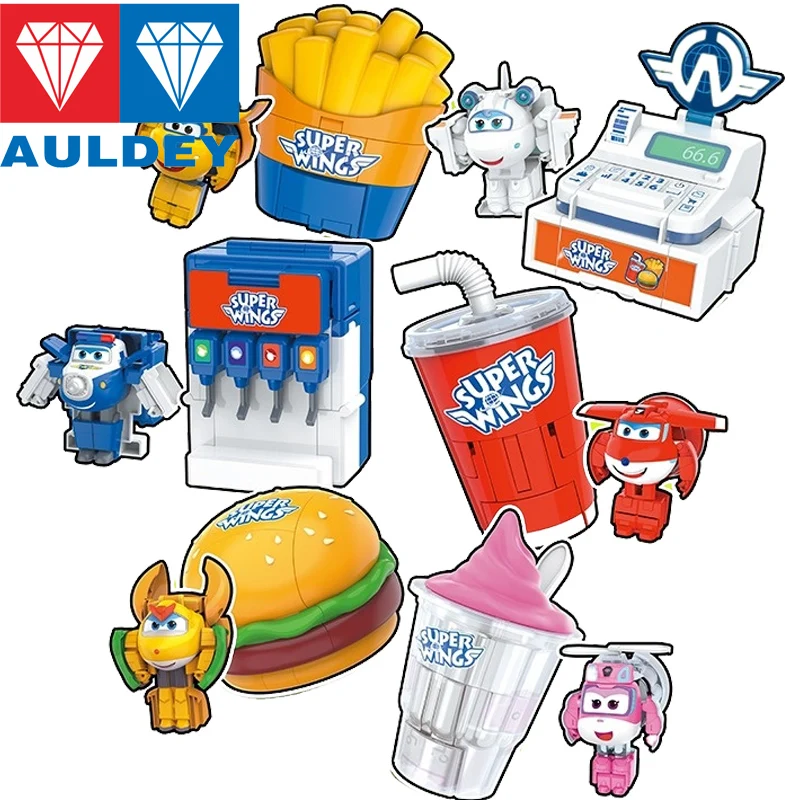 

AULDEY Super Wings Change Change Food Cola & Burger 2-in-1 Transform Robot Toy Set Action Figure Toys for Boys Girls Gift