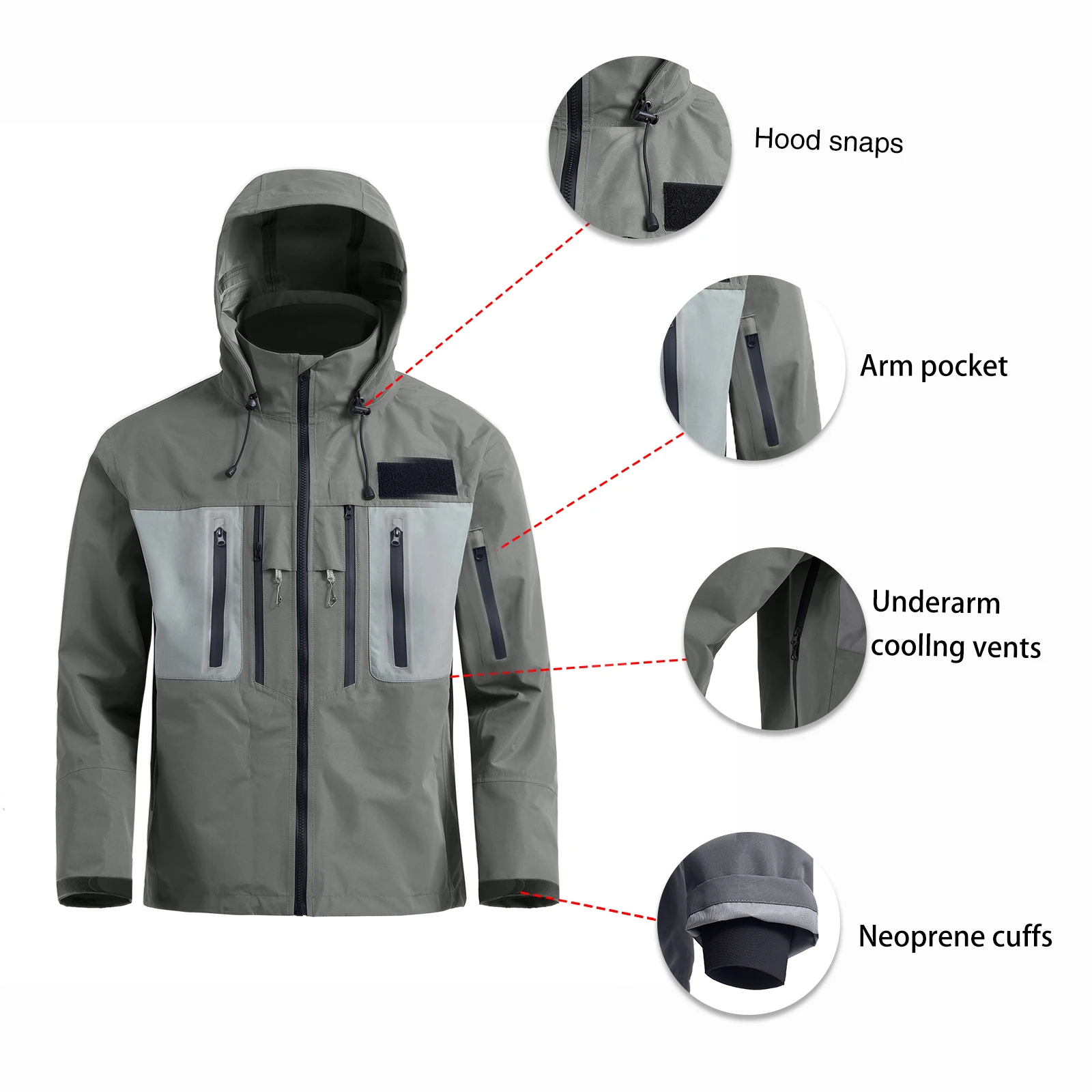 Men\'s Waterproof Fly Fishing Hiking Hood Jacket 3-layer Breathable Windproof Clothing Hardshell Coat