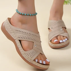 Sapatos de cunha antiderrapante para mulheres, sandálias de verão, sapatos de slides, calçados plus size, chinelo feminino