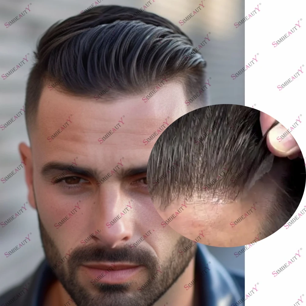 

Невидимая естественная линия роста волос, плотность 80%-90%, 100% человеческие волосы, мужской парик, капиллярный протез 1b30 380 # Парик из ультратонкой кожи 0,02 мм