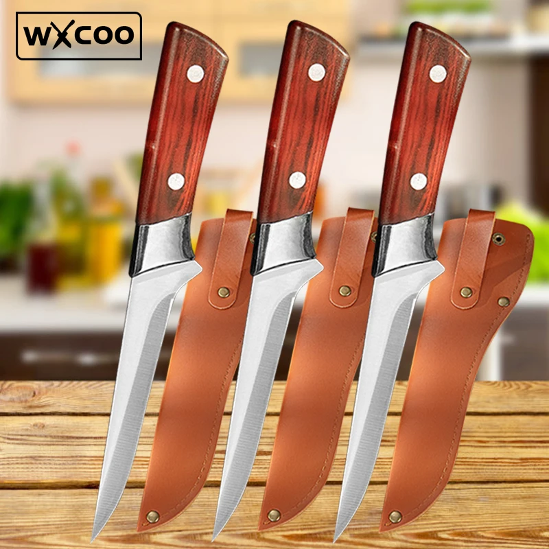 

Meat Boning Knife Stainless Steel Kitchen Fruit Paring Chef Knife Pork Beef Sheep Fish Cutting Pocket Knives with Sheath