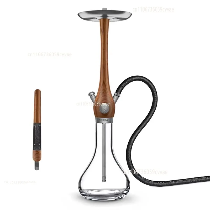 Wookah Shisha Set 75cm Wooden Large Hookah with Glass Bottle Single Pipe Premium Personality