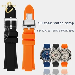 Silicone rubber watch strap 16mm Convex joint black red orange blue green watchband with tool For Timex T2N721 T2N720 TW2T76300