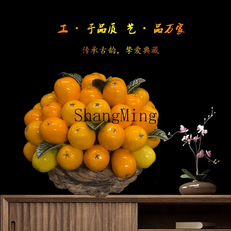 SM exquisite ceramic handmade craft loquat fruit basket ornament home living room creative auspicious housewarming opened
