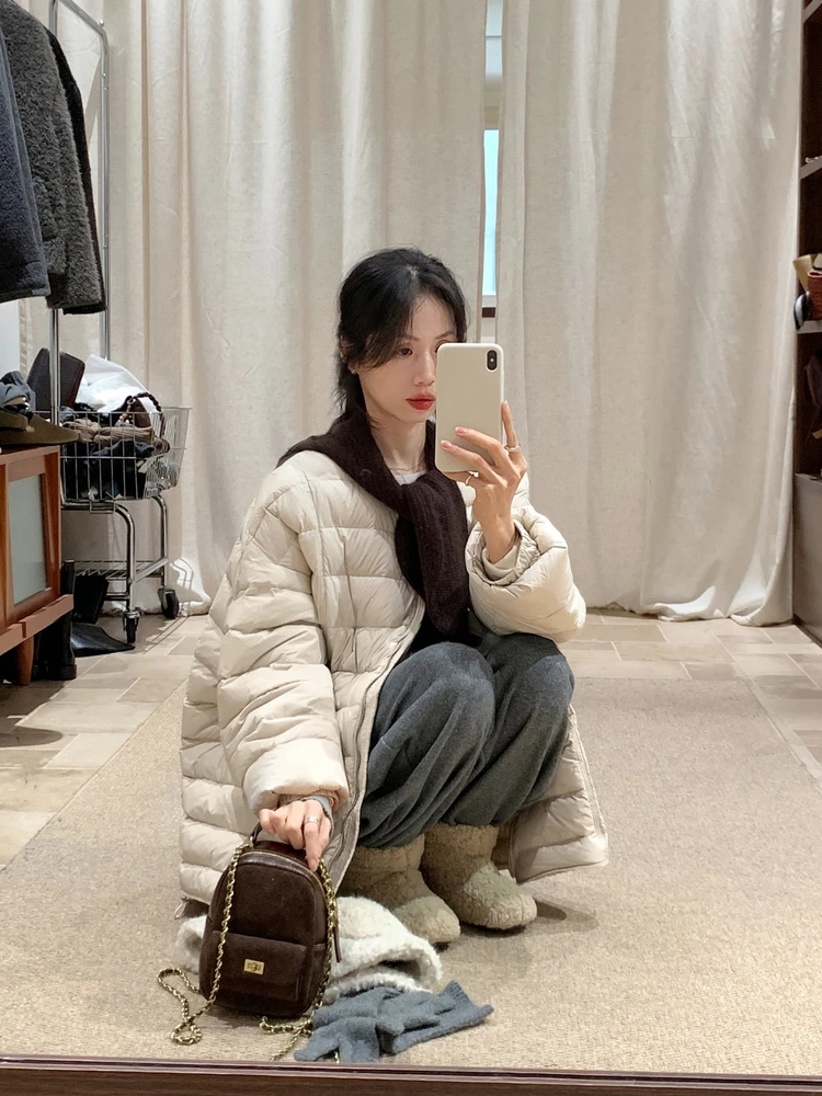 

BRIVIN Korean Sle Women's down Jaet with oulder Wrap Skeleton Design White Du Feather Warm Thi Winter Coat