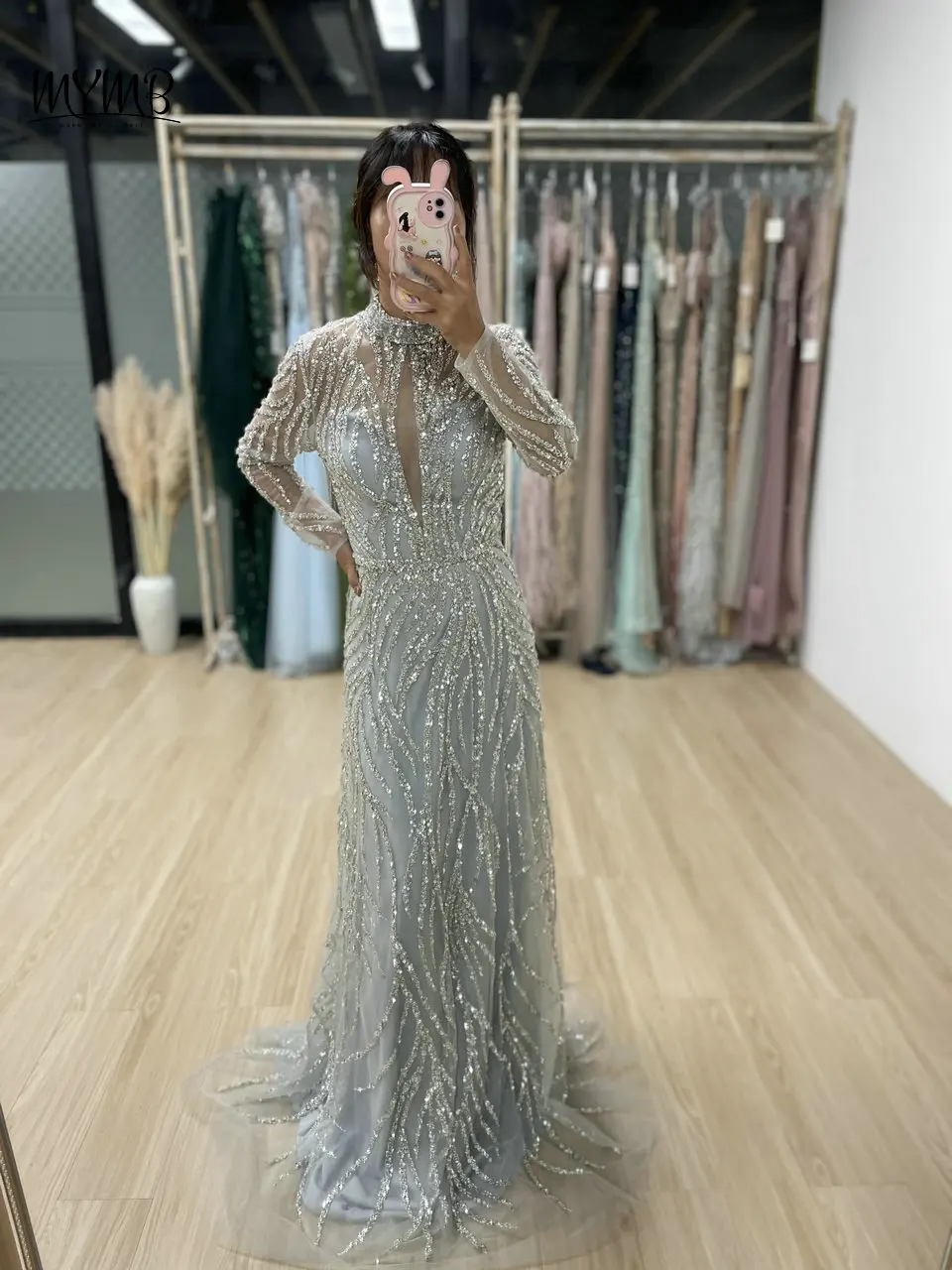 MYMB Elegant Long Sleeves A-Line Formal Occasion Dresses for Women Wedding Party Luxury Arabic High Neck Evening Gowns IRA279