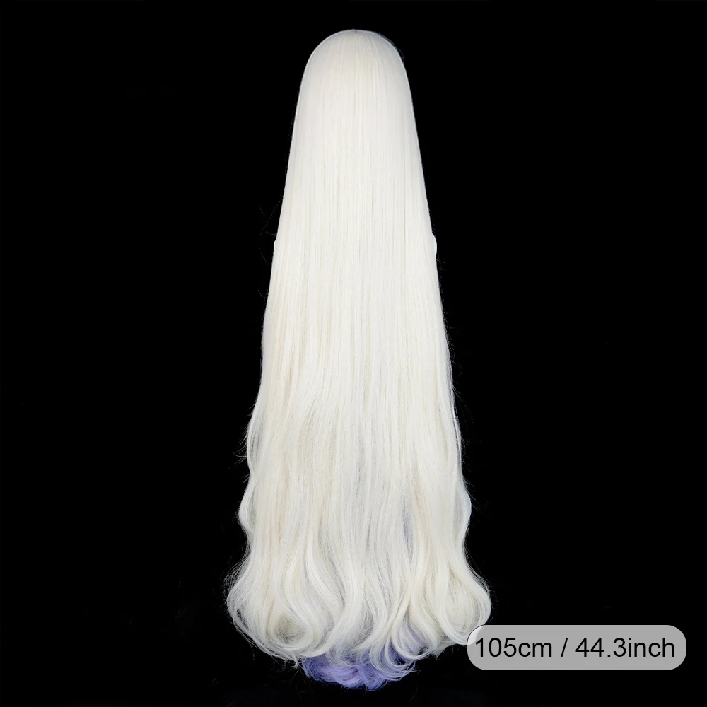 White Blonde Ombre Purple Highlights Layered Synthetic Wig Anime Game Cosplay Long Wavy Fluffy Wig for Daily Party