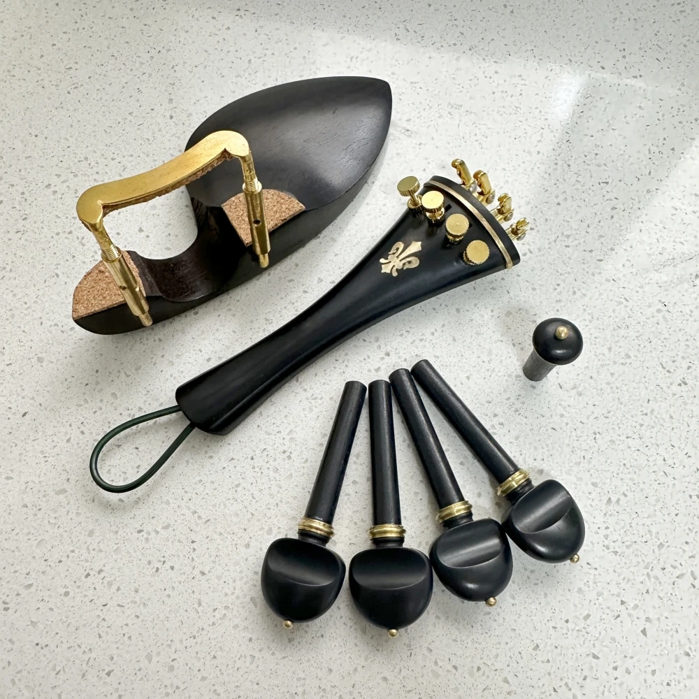 1 set high quality 4/4 violin ebony wood accessories parts fittings,Tailpiece+Baroque Tuning pegs+Endpins+Chin rest/Chin Holder