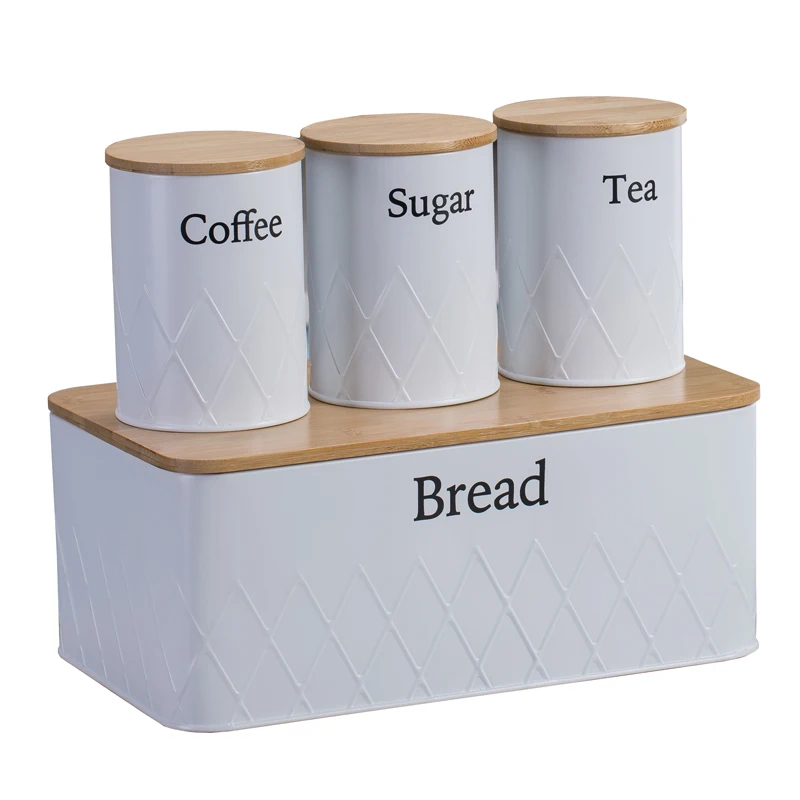 

Современный дизайн, коробка для хранения хлеба, набор из 4 металлических сеток, герметичный контейнер для кофейных зерен, муки, конфет, чая, белый цвет