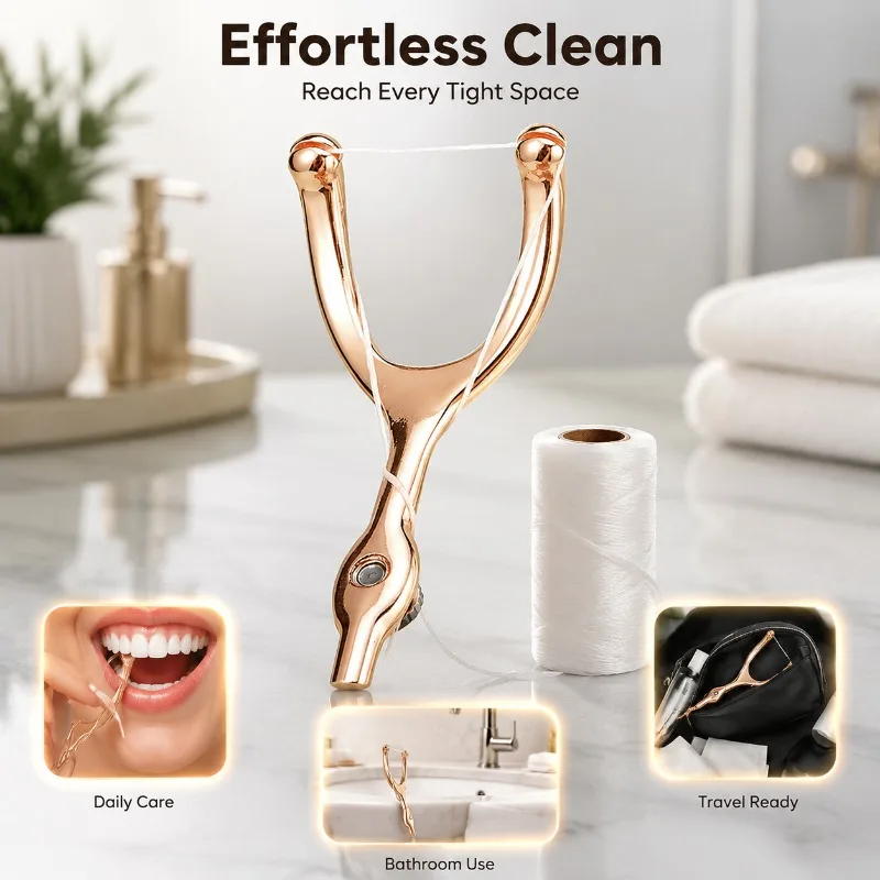 Stainless Steel Y-shaped Floss Holder Serves As Reusable Dental Cleaner Ergonomic Fork Frame Fastens Floss Tightly To Scrape