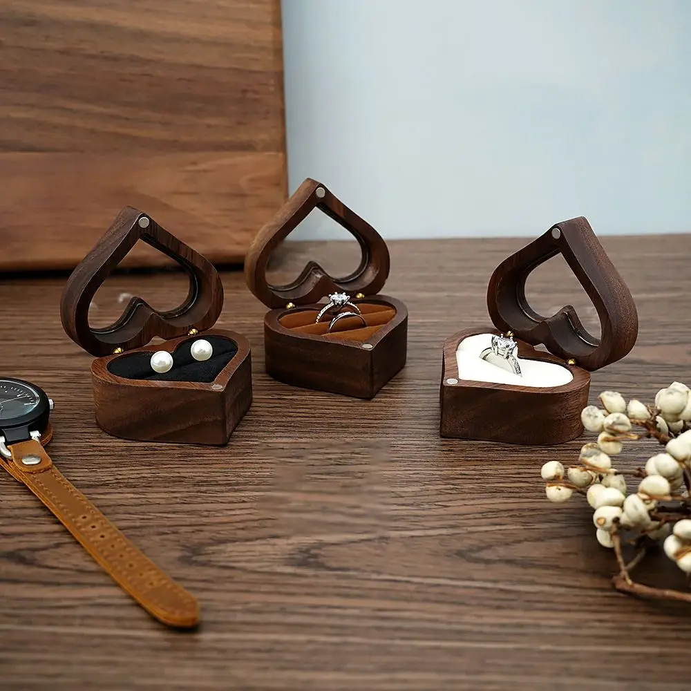 Kotak cincin kayu bentuk hati, kualitas tinggi, kotak kemasan perhiasan, wadah hadiah pertunangan, kotak pajangan pernikahan