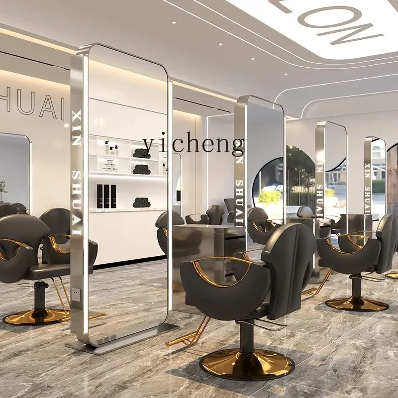 stainless steel barber shop mirror Internet celebrity trendy hair salon special floor single and double-sided mirror