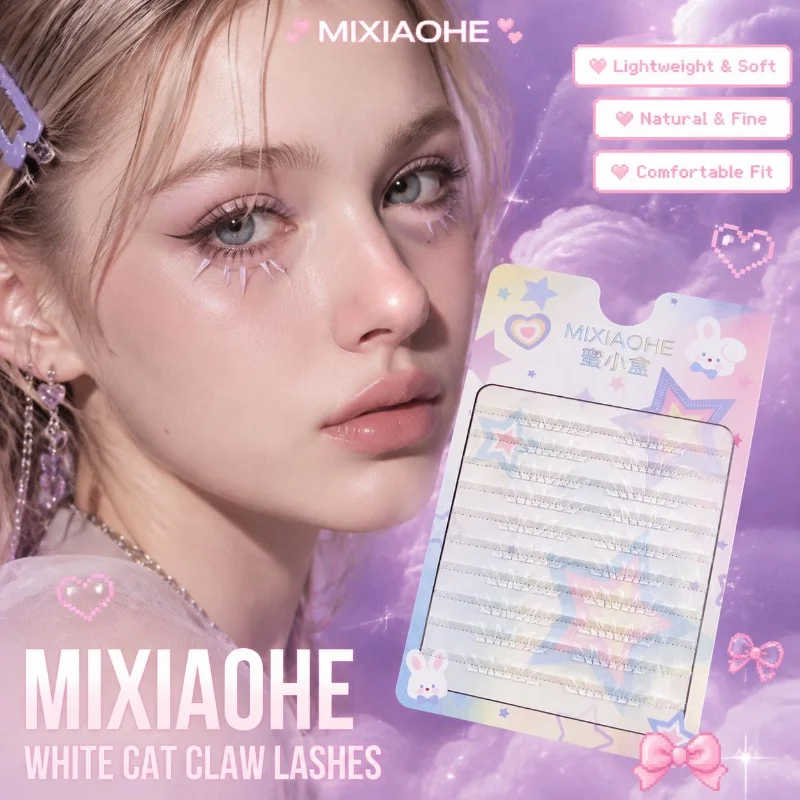 Mixiaohe White Triple Claw Lower Cluster False Lashes Crisp Spiky Fibers Lightweight Comfortable for Anime Cos Stage Makeup