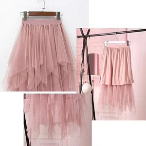 Formal Formal Tulle Skirt Low asymmetrical MIDI Length Elastic Waist Tutu in swollen layers Dress of Fairy Prom Streetwear skirts 8 Main Sales Women's Tulle Skirt - №6
