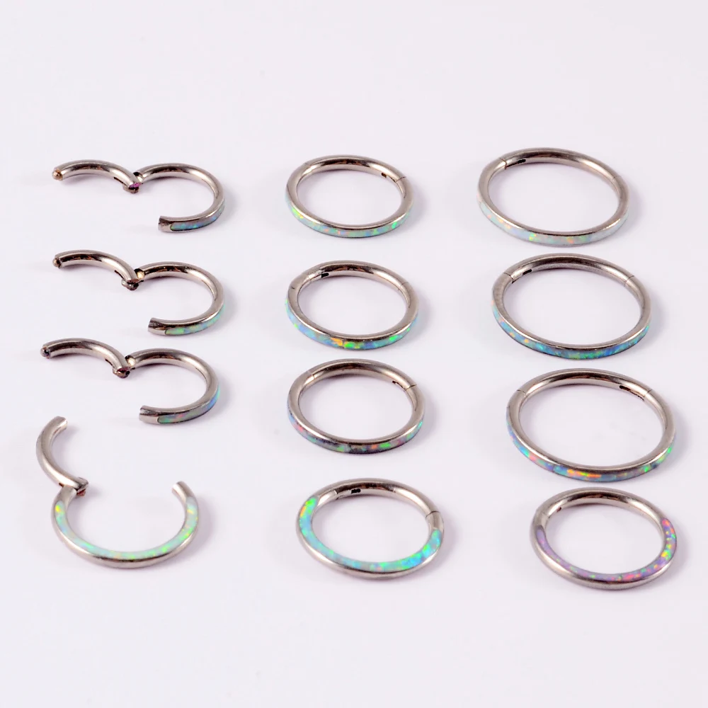 1PC G23 Titanium Nose Hinged Septum Clicker Ring Opal Ear Tragus Helix Cartilage OP38 OP17 OP26 Earring Body Piercing Jewelry
