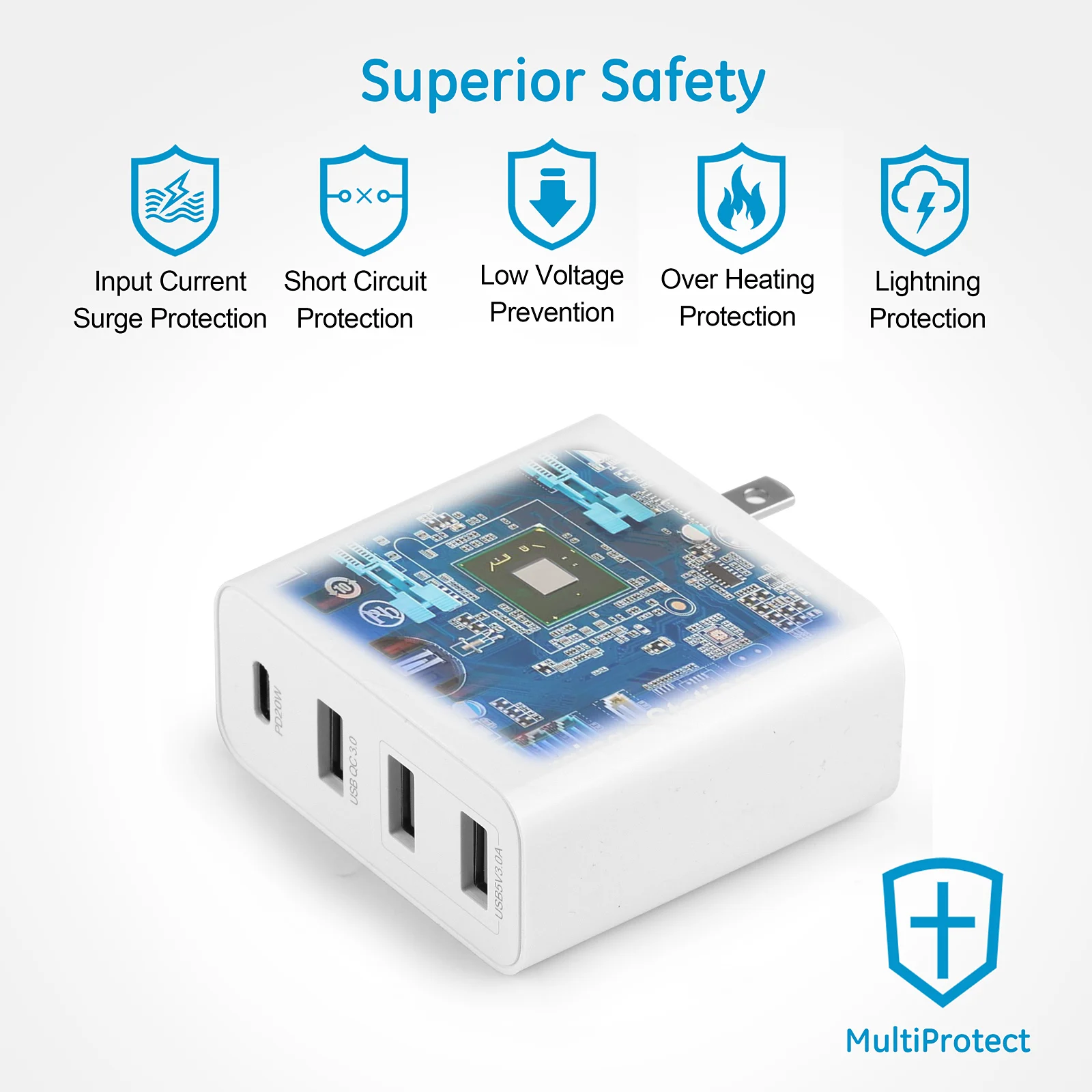 Stacja ładująca USB na biurko, 4-portowa stacja szybkiego ładowania telefonu komórkowego o mocy 53 W, wieloportowa ładowarka USB do smartfonów, stołu