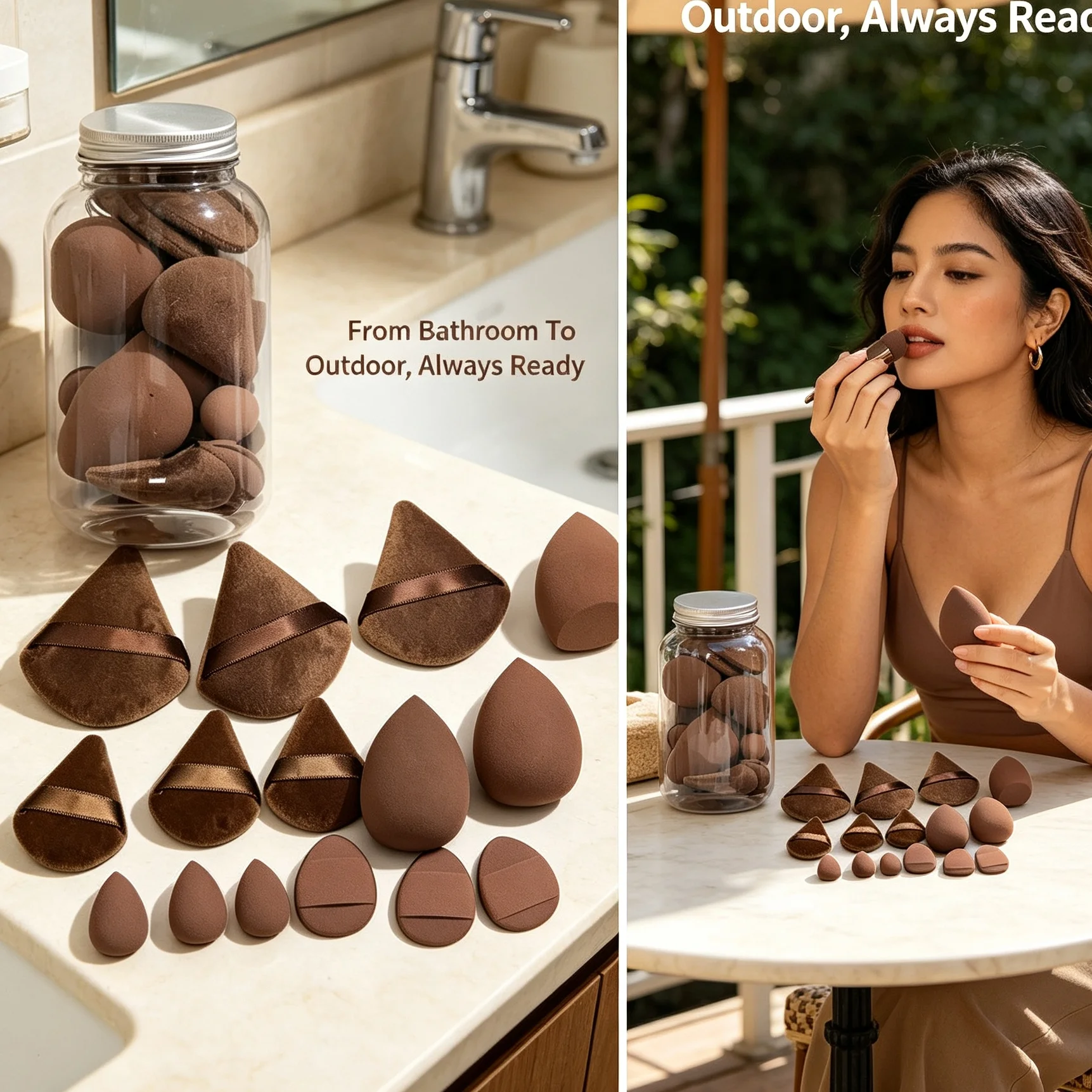 15-piece set of various specifications brown sponges and beauty blenders, canned combination pack.