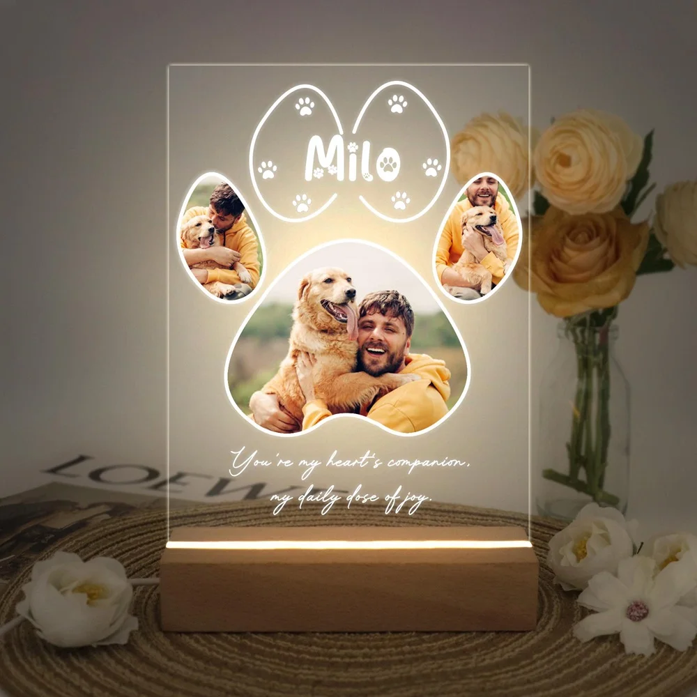 

Personalized Pet Memorial Night Light Custom LED Photo Frame with Name Date Acrylic Wooden Stand for Loss Dog Cat Home Decor