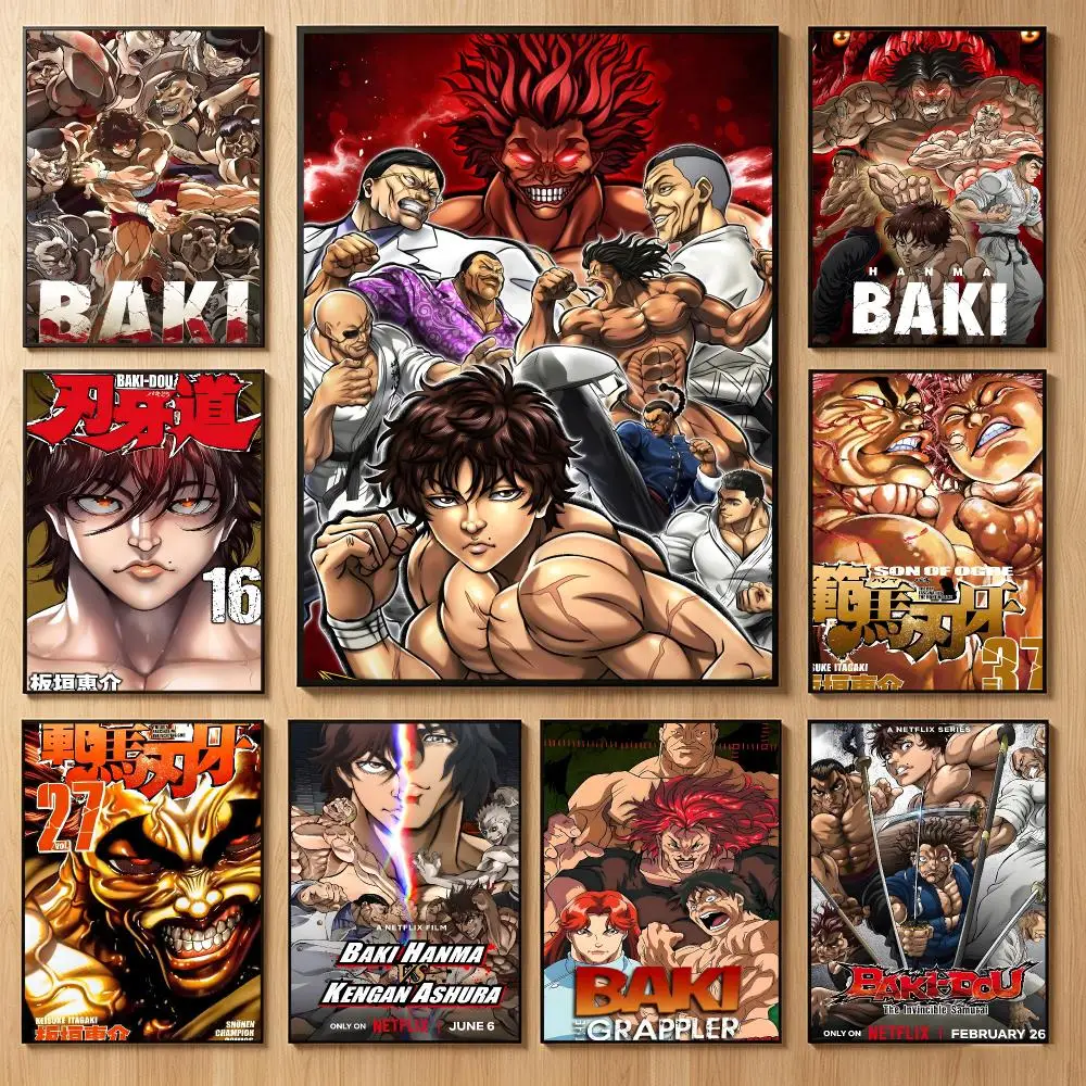 Fighting Manga b-Baki the Grappler Poster Classic Self-Adhesive PP Wall Sticker for Living Room Bar Decor Gift