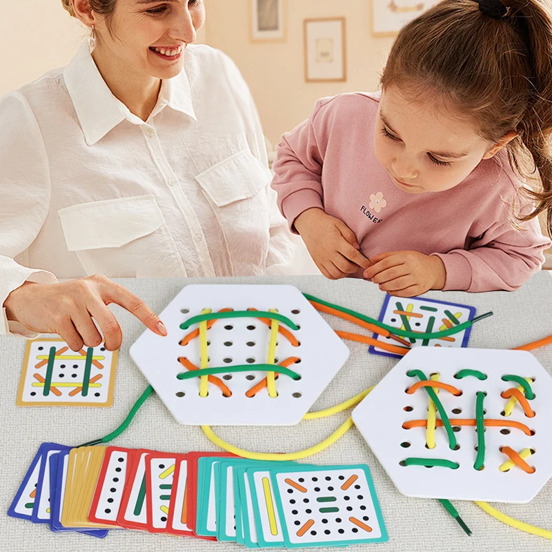 子供モンテッソーリ木のおもちゃロープボード微細運動能力トレーニングパズル論理的思考ソーシャルゲーム子供のための早期教育支援