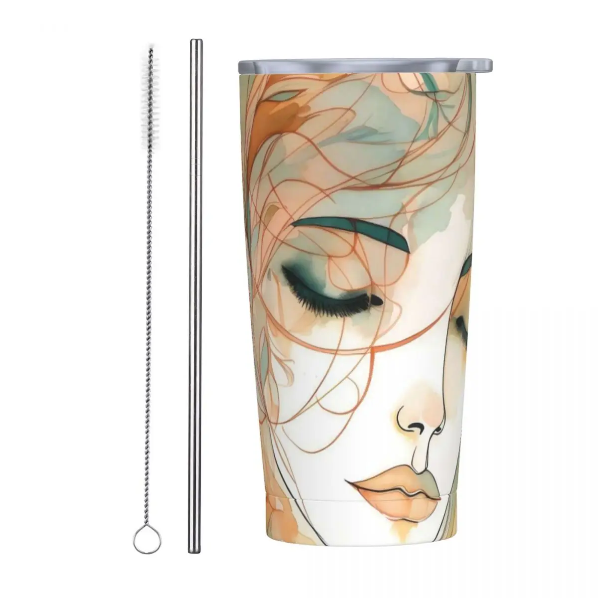 Lady Face Art Tumbler Ethereal Woman Hot Drinks Water Bottle Keep Heat Stainless Steel Thermal Mug Custom Travel Mugs Cup