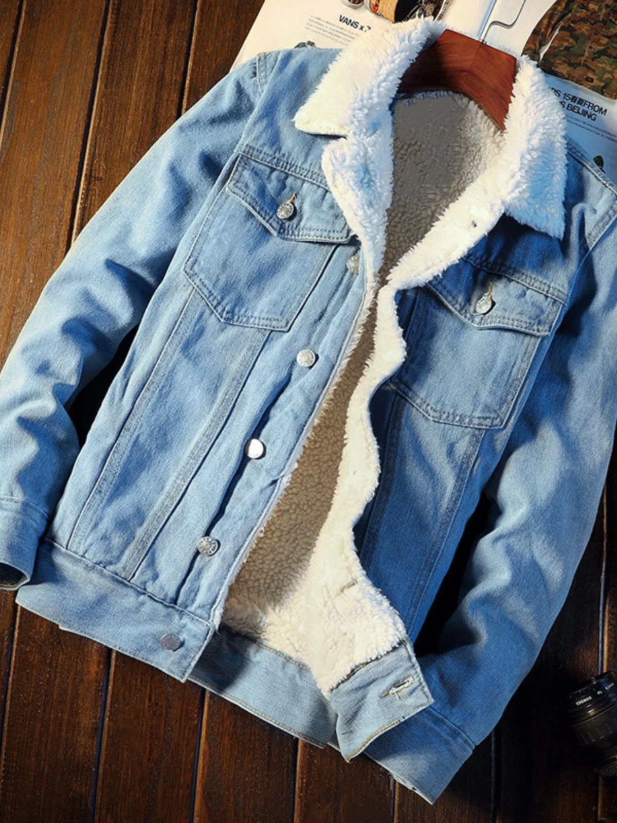 الرجعية Thiened Fce اصطف الدنيم Jaet للرجال معطف الشتاء الدافئ مع الفراء طوق الشباب Faion ملابس خارجية القطن Jaet #1