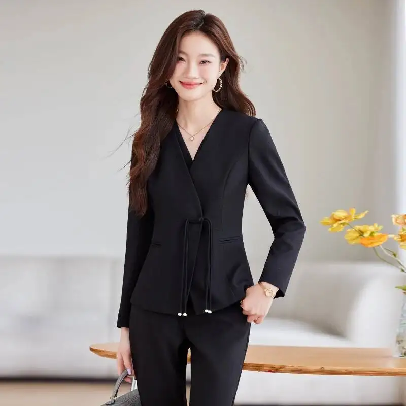 Tailleur pantalone formali in tessuto di alta qualità per donna Pantaloni da intervista per carriera professionale da ufficio Set blazer da donna Tailleur pantalone