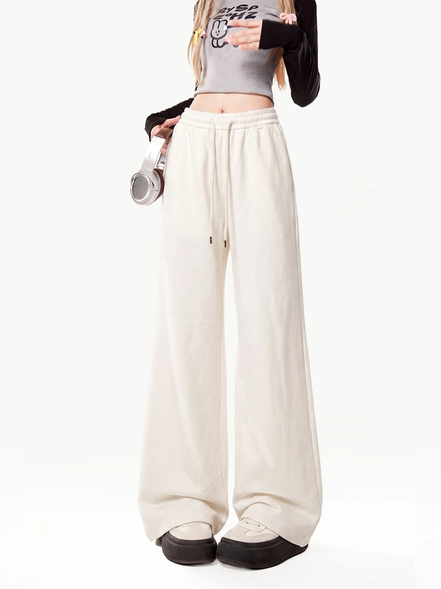 High Waist Loose Wide Leg Pants Women's Casual Commuter Trousers Drawstring Sweatpants Asymmetric Style Long Cotton Pants