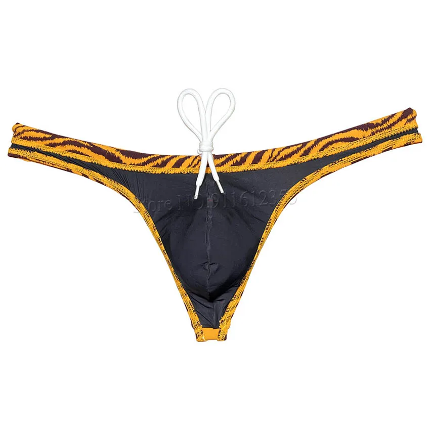 Bikini da uomo Sexy costume da bagno stampato perizoma costume da bagno liscio T-back Mini Beachwear surf perizoma