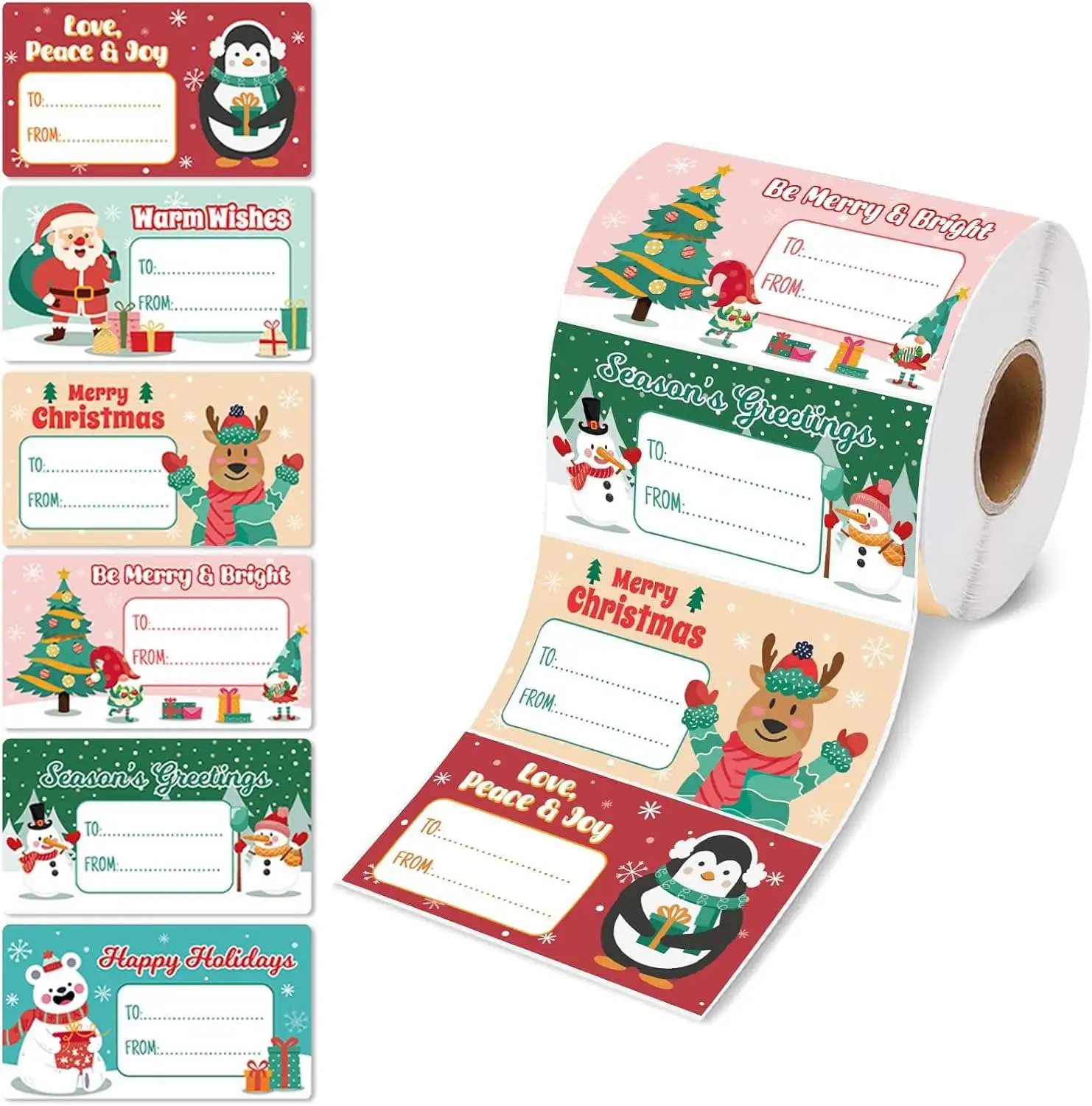 180Pcs Cartoon Christmas To From Gift Labels Roll Self Adhesive Xmas Present Name Stickers Santa Elk Holiday Wrapping Decor Seal