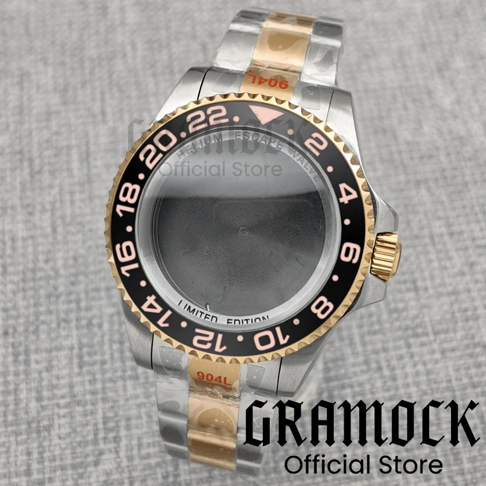 GRAMOCK 44 мм NH34 NH35 ETA2824 PT5000 Мужские серебряные, золотые/розовые золотые часы из нержавеющей стали SEA, ремешок для часов, керамический безель, золотой номер