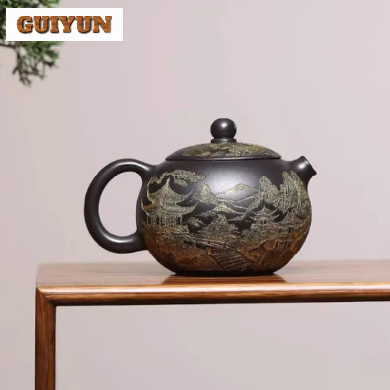 

Роскошные чайники Исин из фиолетовой глины, 300 мл, горшок Xishi ручной работы, чайник из необработанной руды, желтый грязевой чайник с фильтром, китайский чайный сервиз Zisha