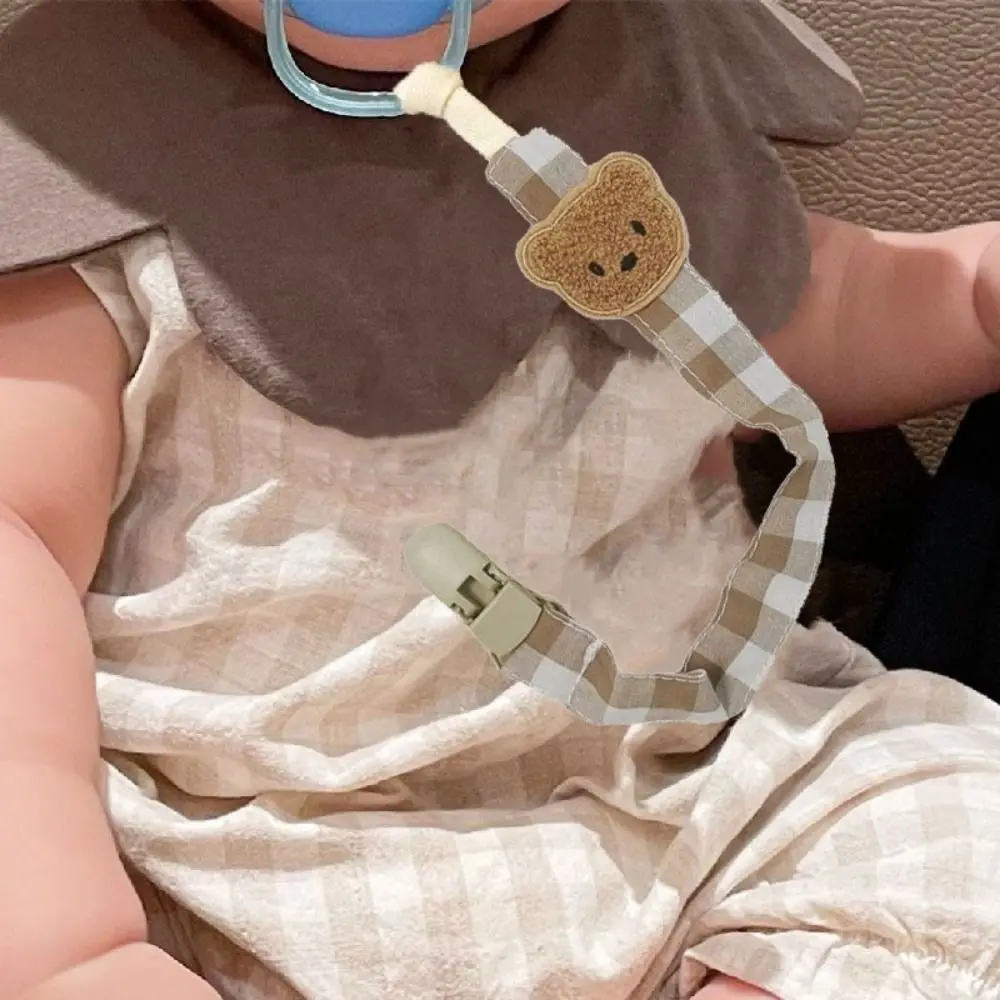 Embroidery Baby Cloth Pacifier Chain Lattice Adjustable Soother Holder Teether Toys Straps Bear Nipple Holder Clips Children