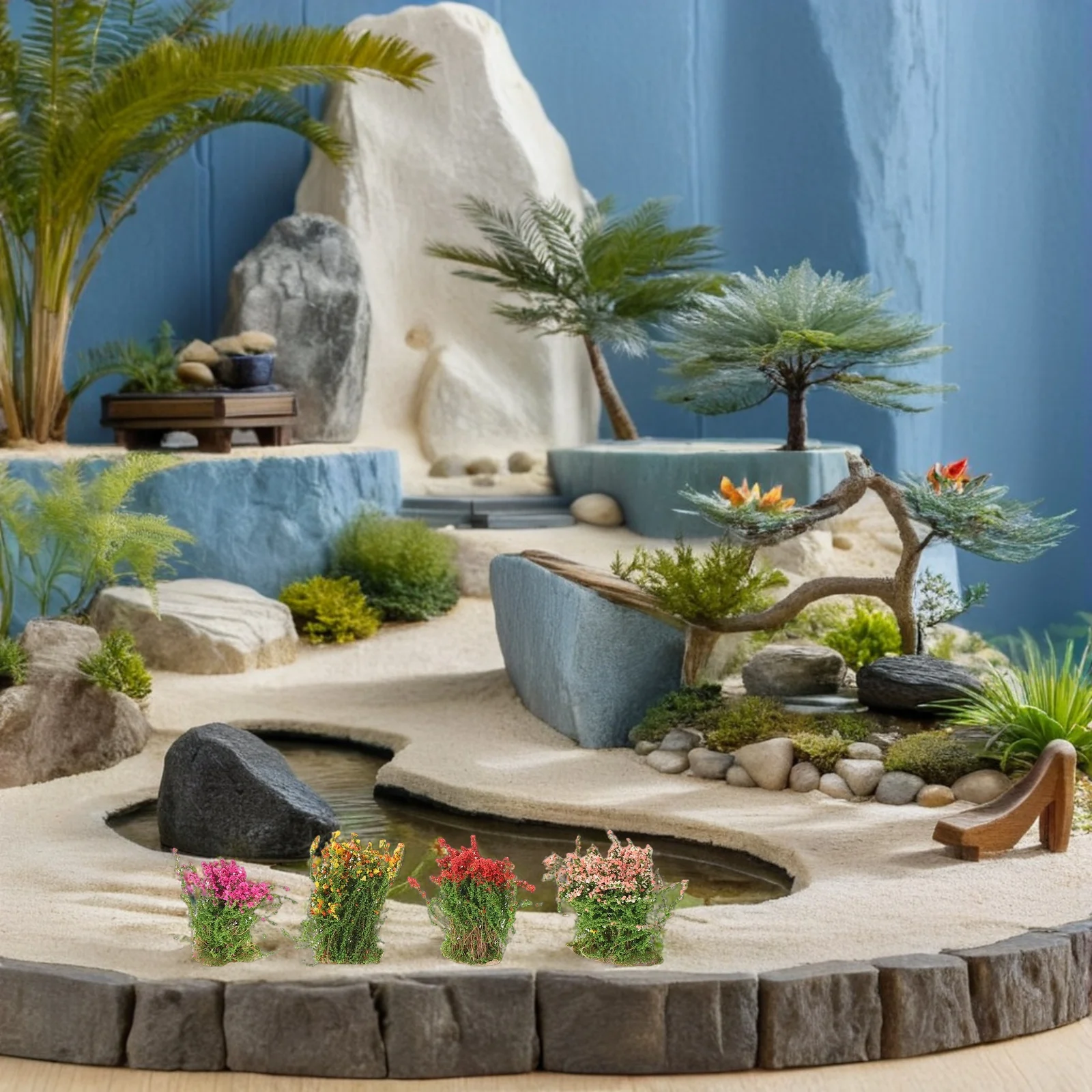 

7Pcs DIY Miniature Flower Cluster Artificial Grass Tufts for Dollhouse Railway Scenery Sand Table Micro Landscape