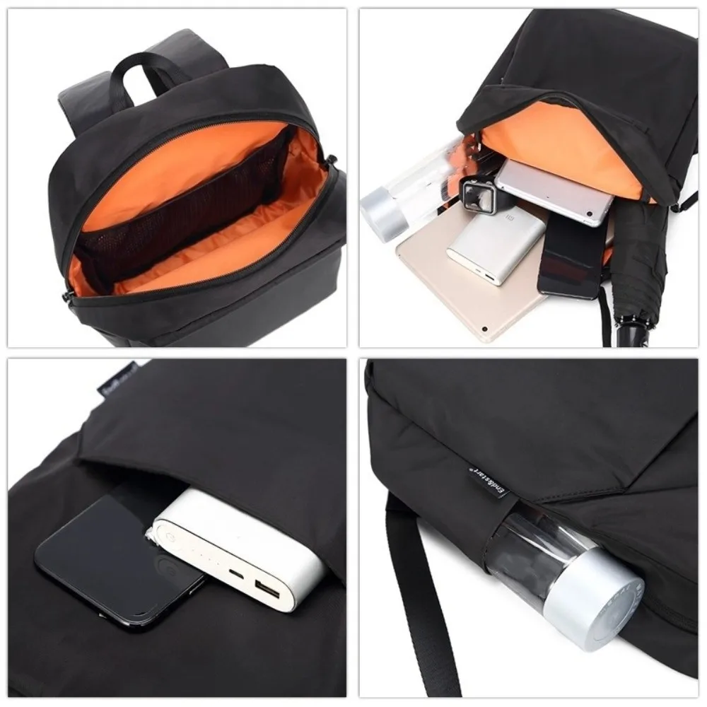 Durable Mini Men's Backpack Waterproof Nylon Shoulders Backpack Black Portable School Bags Daily Use