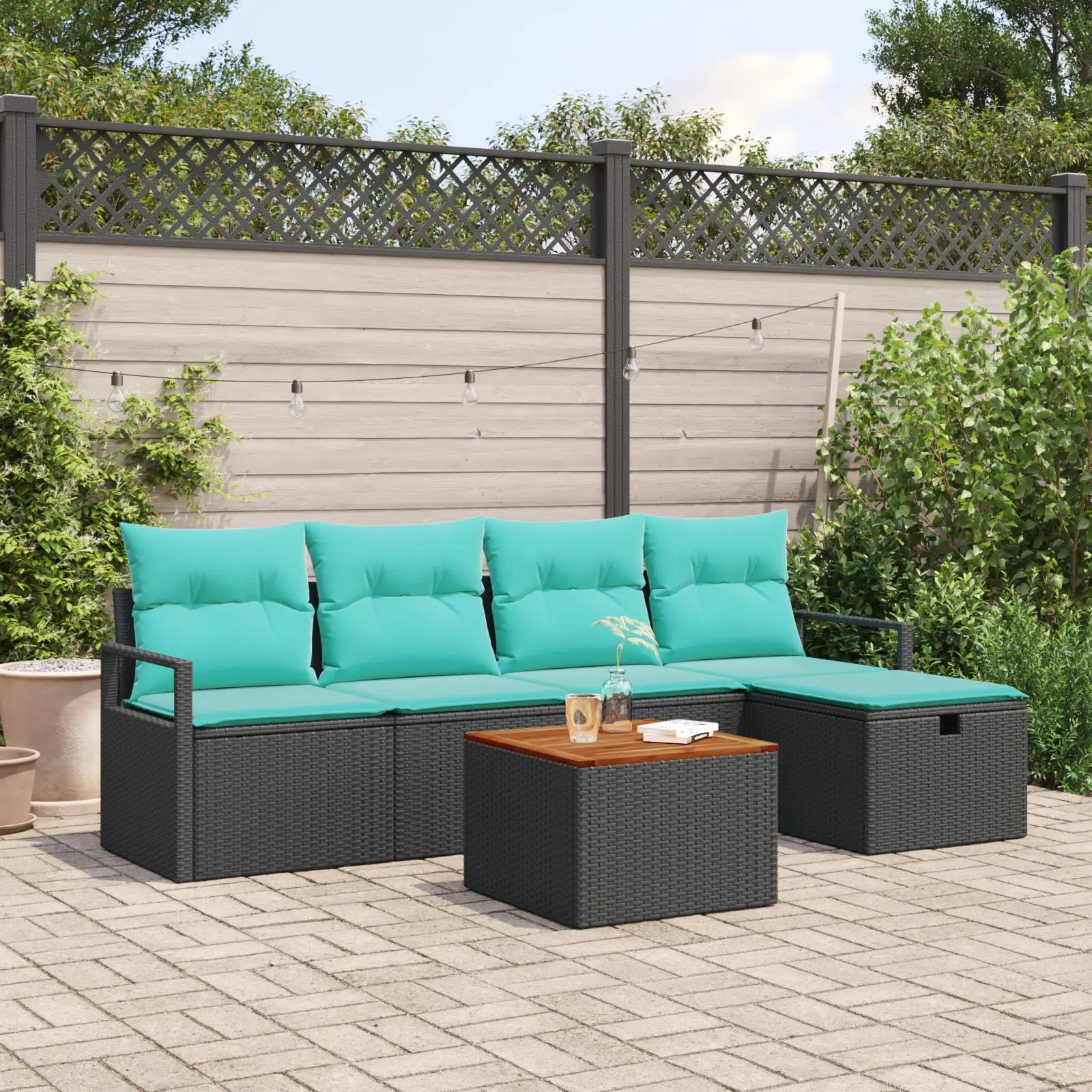 

6 Piece Outdoor Garden Sofa Set with Cushions Black Rattan Furniture Stylish Patio Seating