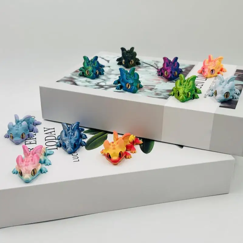3D Printed Mini Flying Dragon Figures - Multi-Joint Movable Animal Toy with Simulation Eyes Fidget Toy for Home Decor Christmas