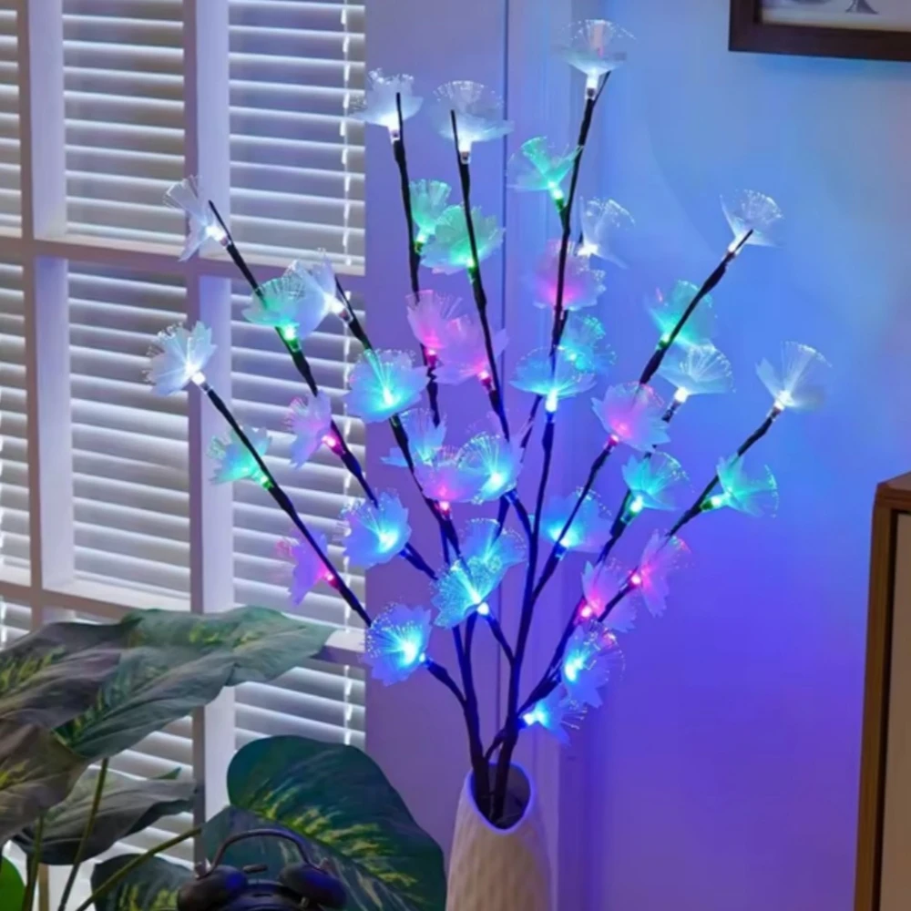 20LED White Fiber Optic Flower Branch Light, Battery Powered, Suitable For Courtyard, Yard, Garden, Path, Room Decoration
