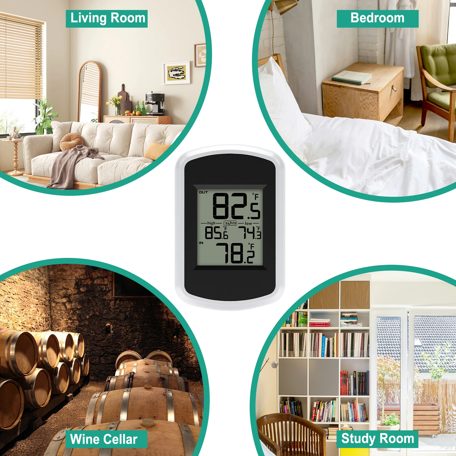 Беспроводной цифровой термометр -40 ℃ ~60 ℃   Широкий диапазон 60-х годов, автоматическое обновление, настенное крепление/подставка, легко читаемый ЖК-экран для домашнего офиса, сада