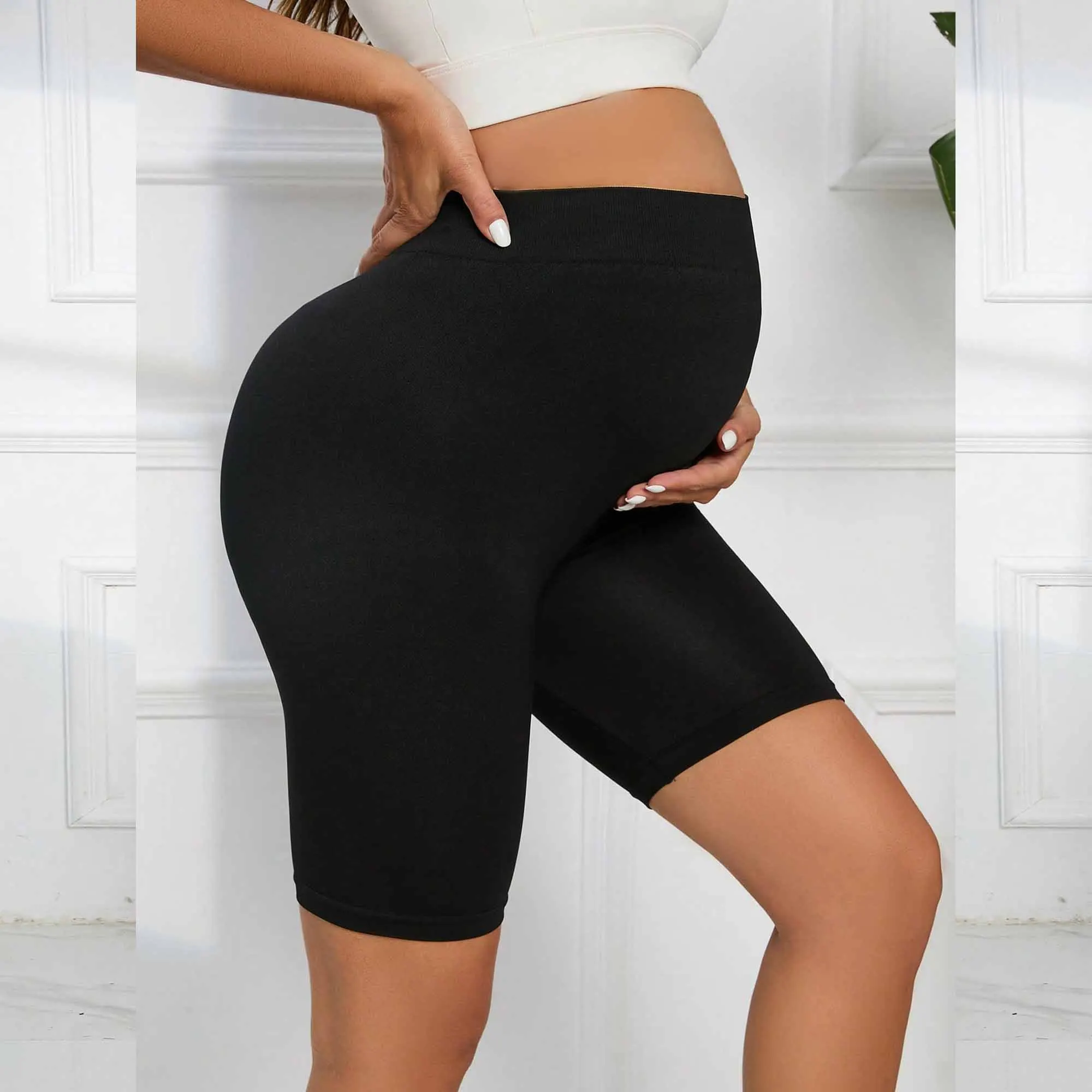 

Women Maternity Shorts Over The Belly Workout Yoga Active Athletic Pregnancy Short Pants High Waist Elasticity