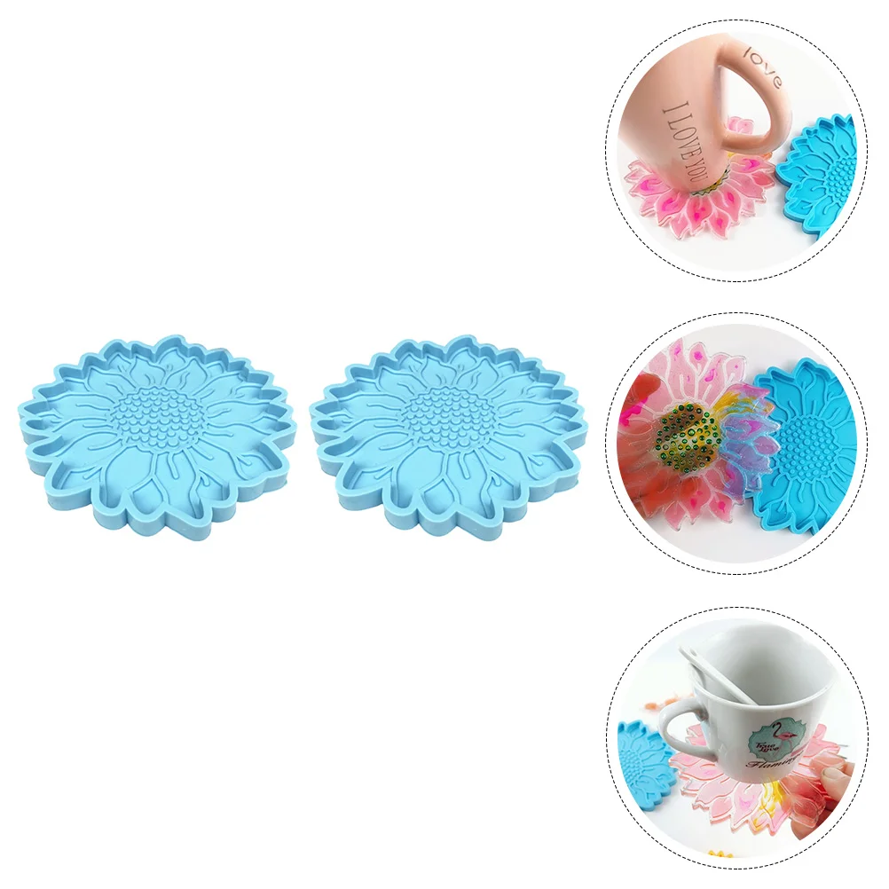 Artificial Sunflower Agate Coaster Molds Silicone Craft Tray Sunflowers Blue Silica Gel DIY Supplies