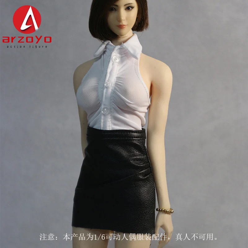 1/6 スケール女性のセクシーなオフィスレディポロ襟背中の開いたベストレザーヒップミニスカート服セット 12 "アクションフィギュアボディモデル