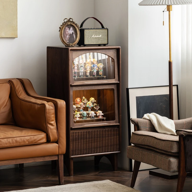 

Retro black walnut solid wood chest, living room storage cabinet