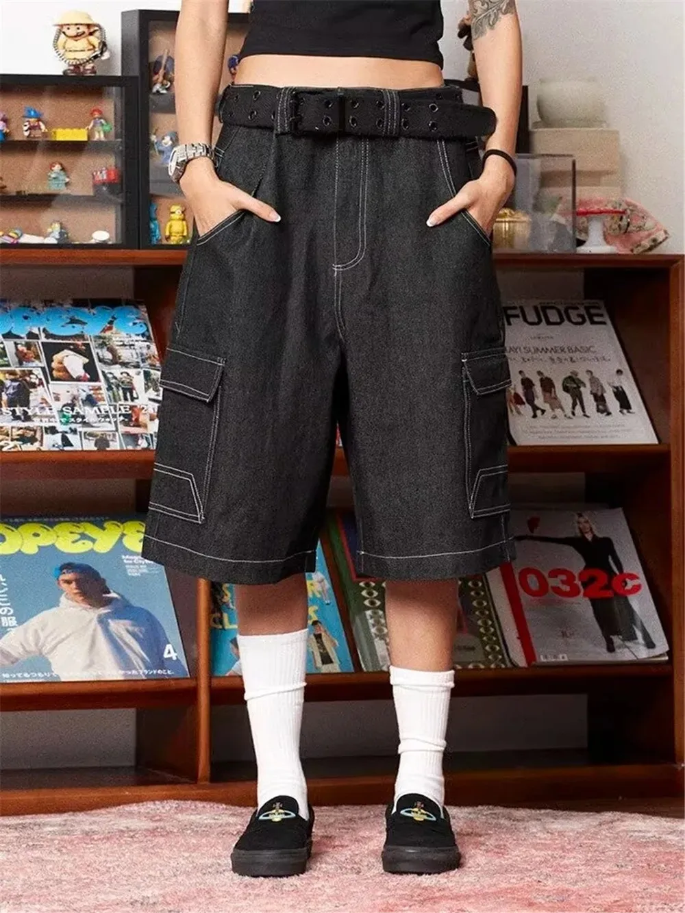 Baggy Wide Leg Shorts Streetwear Vintage Embroidery Woman Jeans Y2k Shorts Oversize Retro Style Shorts Hippie Denim Pants Summer