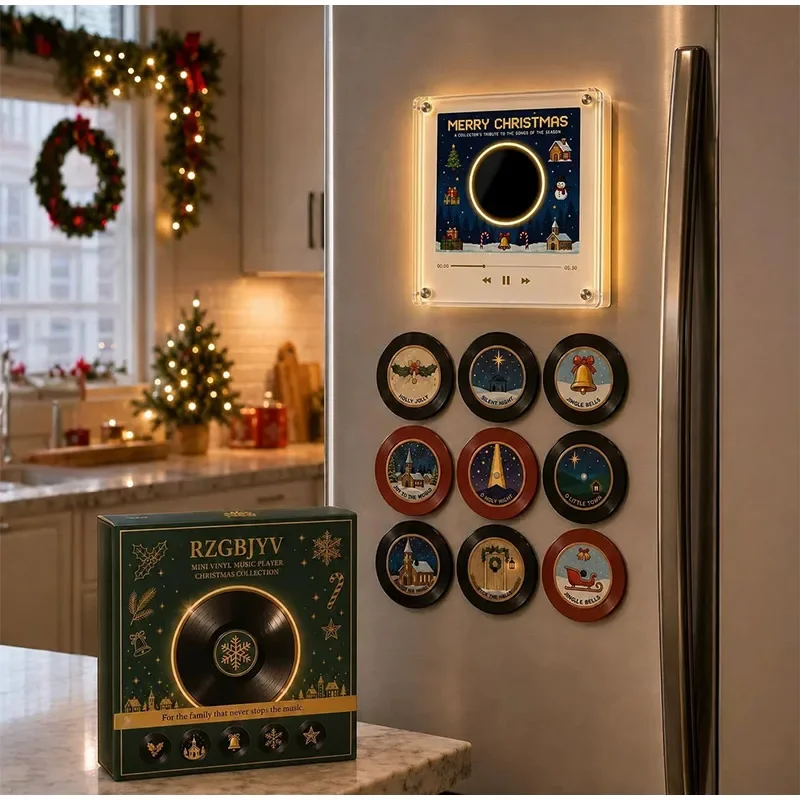 Christmas Vinyl Player Fridge Record Nfc Magnetic Music Box Set Mini Jingle Magnets Personalized Retro Aesthetic Desk Decor Gift