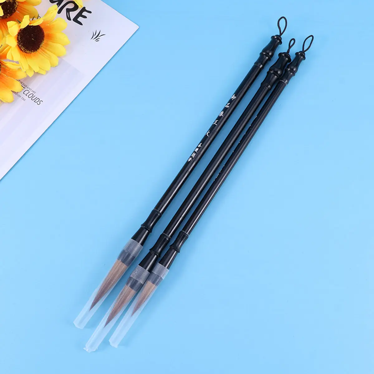 

3Pcs Wolf Hair Chinese Calligraphy Brushes Set Traditional Writing Large Medium Small Drawing Black Brown Drawing Brush