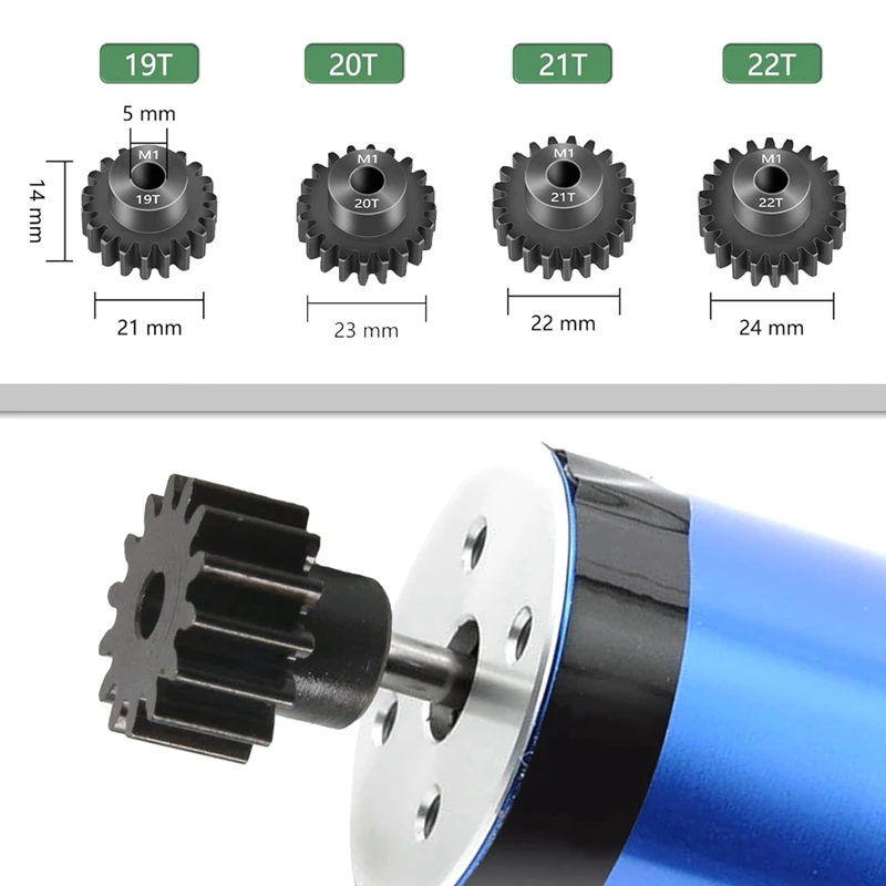 Pinion Gear Set, M1 Pinion Gear Metal Hardened Steel Fit 5Mm RC Motor Shaft With Hex Key