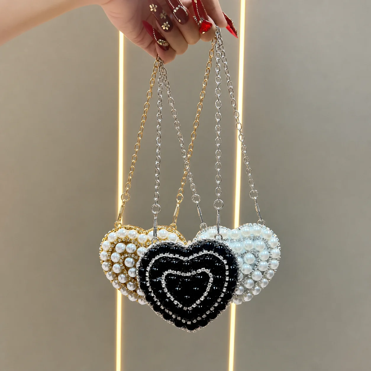 Shiny Rhinestone Heart Bag Women Crystal Fringe Tassel Crossbody Purse Chain Shoulder Evening Clutch Wedding Party Prom Handbag view 6