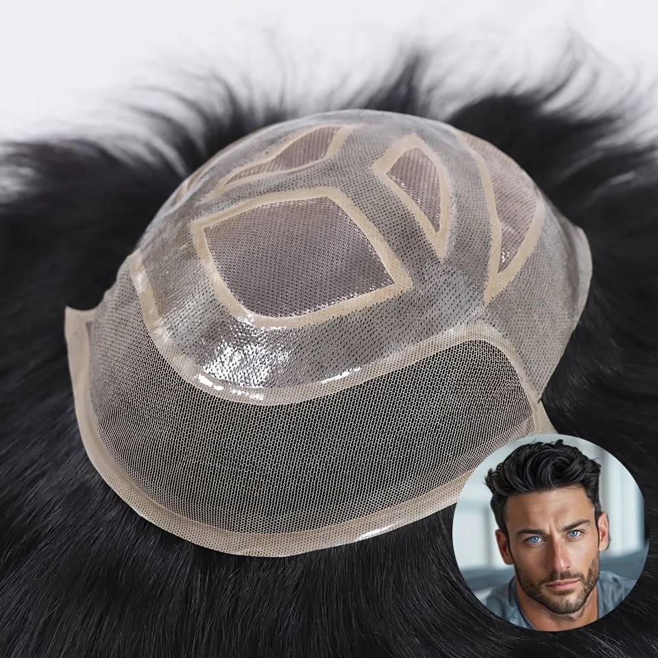 6*8/ 6*9/7*10/8*10 دانتيل قابل للتنفس مع شعر مستعار PU للرجال غير مرئي دانتيل أمامي شعر مستعار للرجال أنظمة استبدال الشعر المستعار للرجال #1