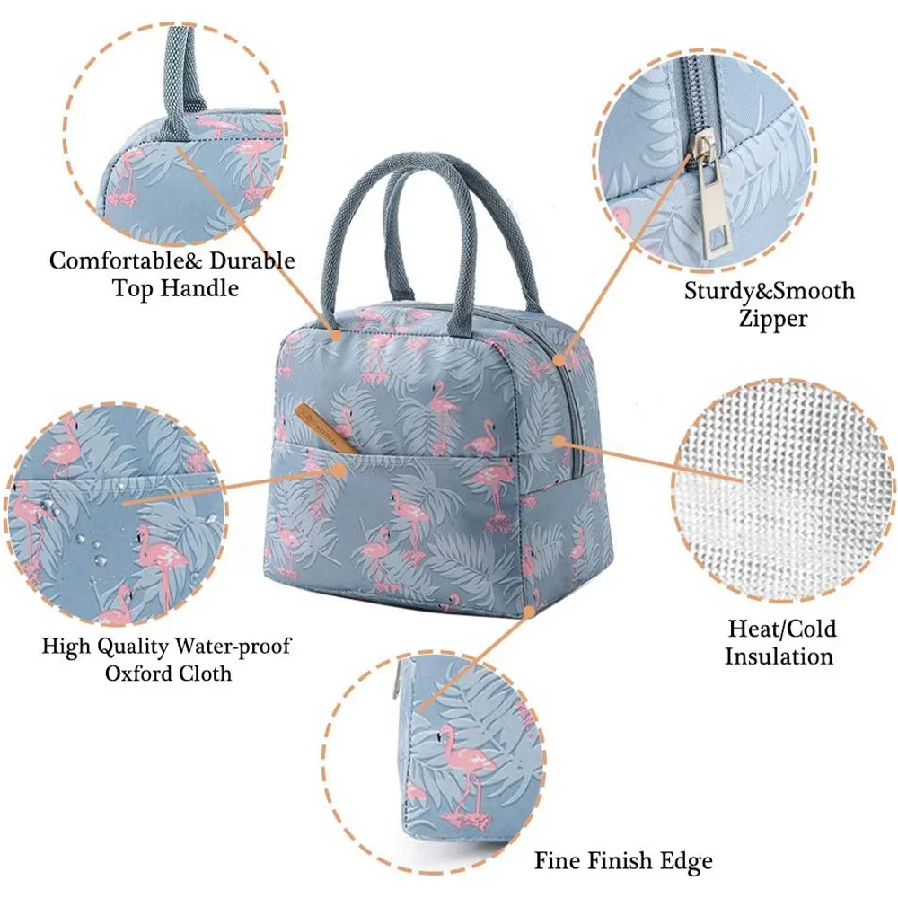 Insulated Lunch Bag Portable Waterproof Lunch Box Bento Pouch Dinner Thermal Bag Student Thickened Golden Flower Picnic Bag